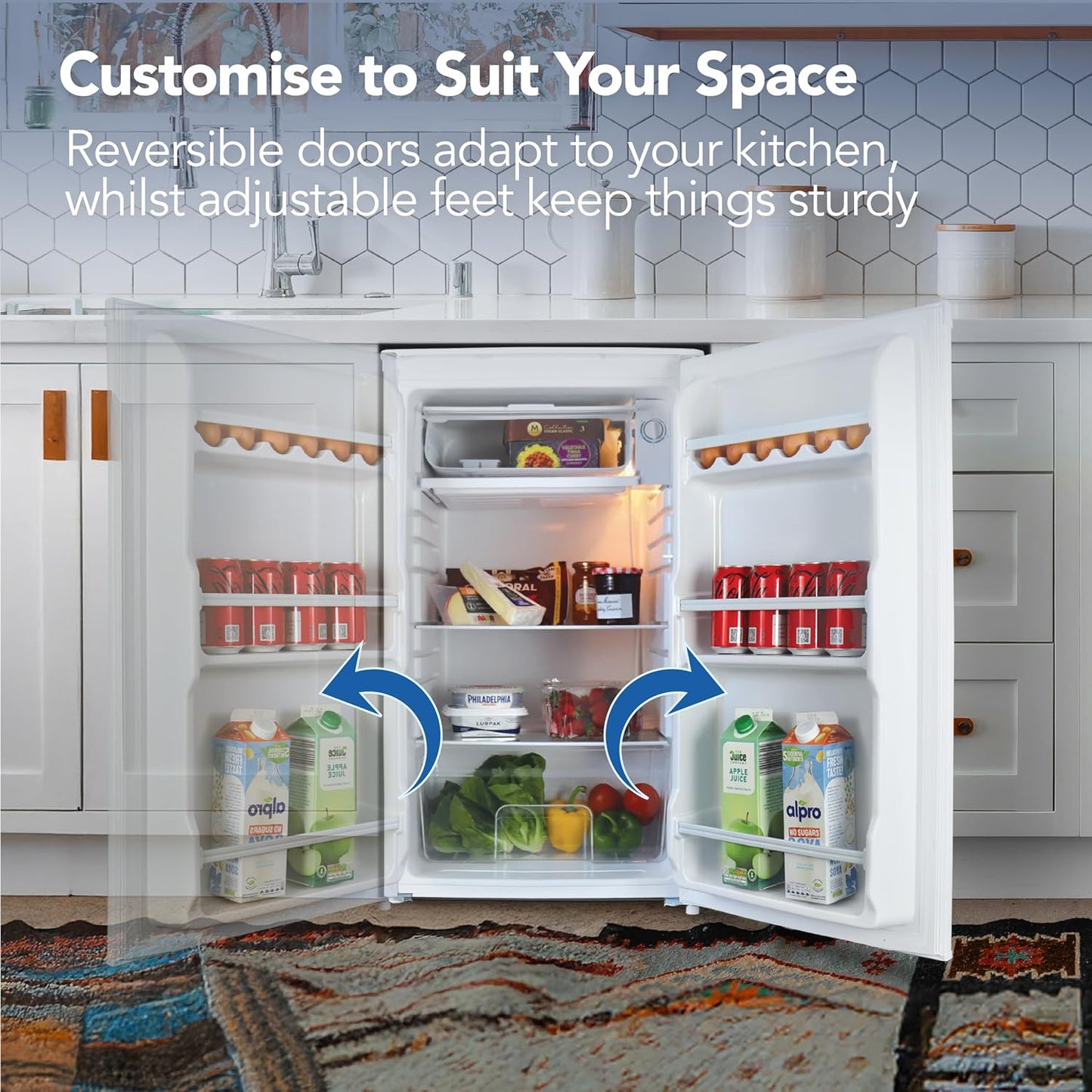 Under Counter Fridge 91L 48cm Chill Box Reversible Door White