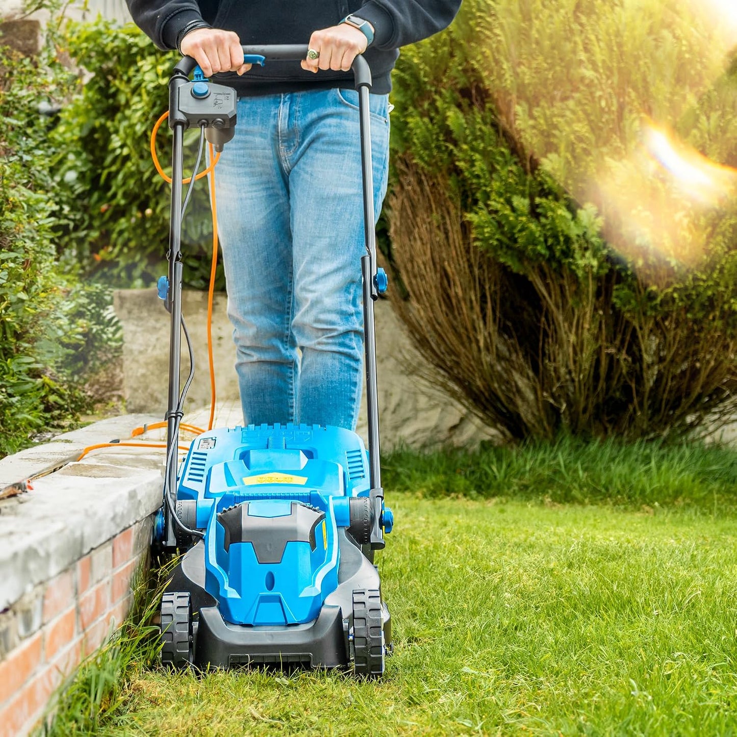 Corded Electric Lawn Mower 33cm 1300W 30L Grass Box 3 Heights Blue