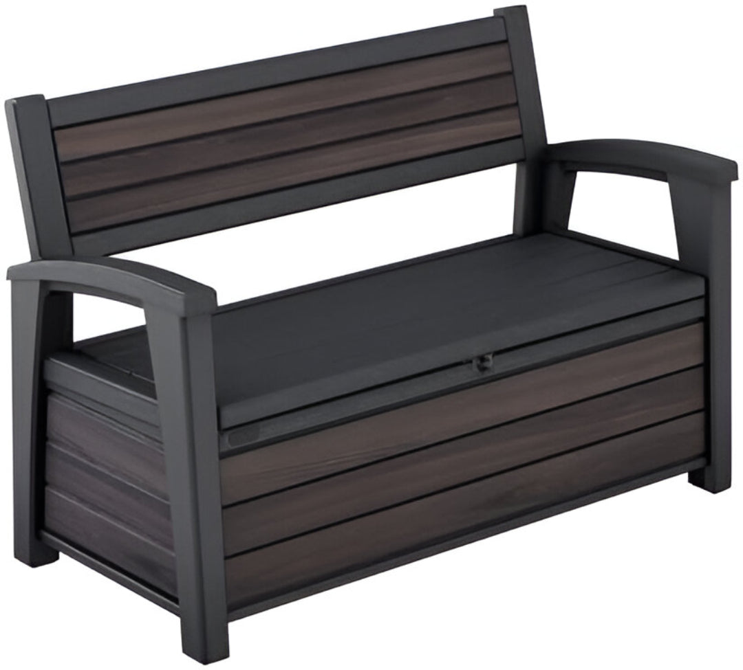 227L Outdoor Storage Bench — Seats 2, Wood-Look Resin, All-Weather