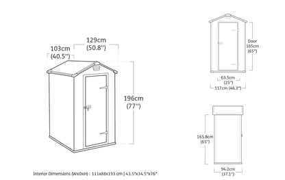Garden Storage Shed 4 X 3 Ft Grey Resin Hinged Doors