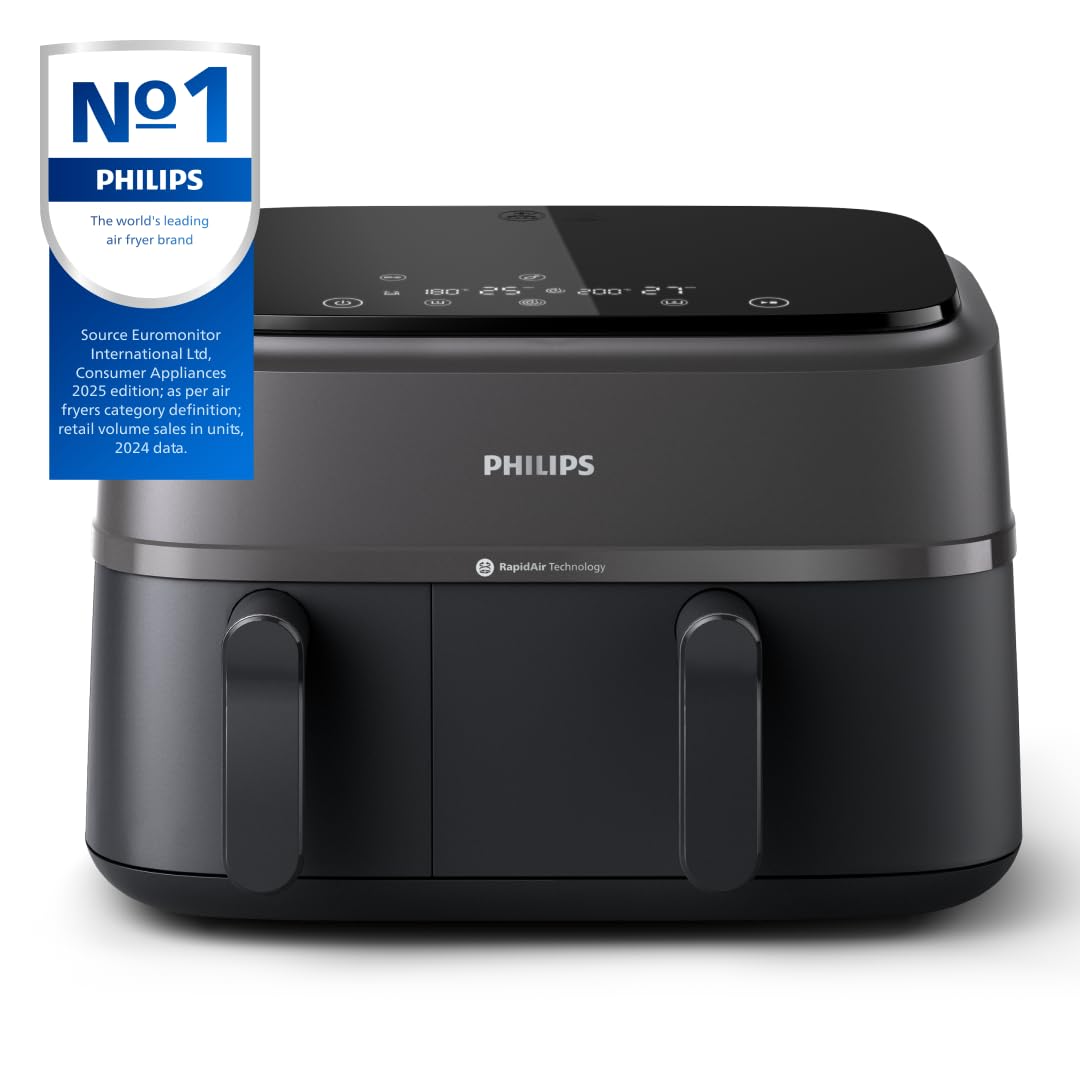 Dual Air Fryer 9L 2750W 13 Presets Digital Touchscreen Black & Silver