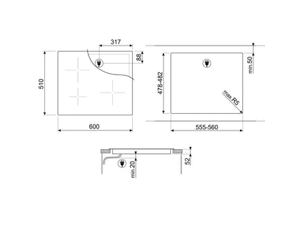 Induction Hob With 3 Heating Zones 7200W 60cm Black