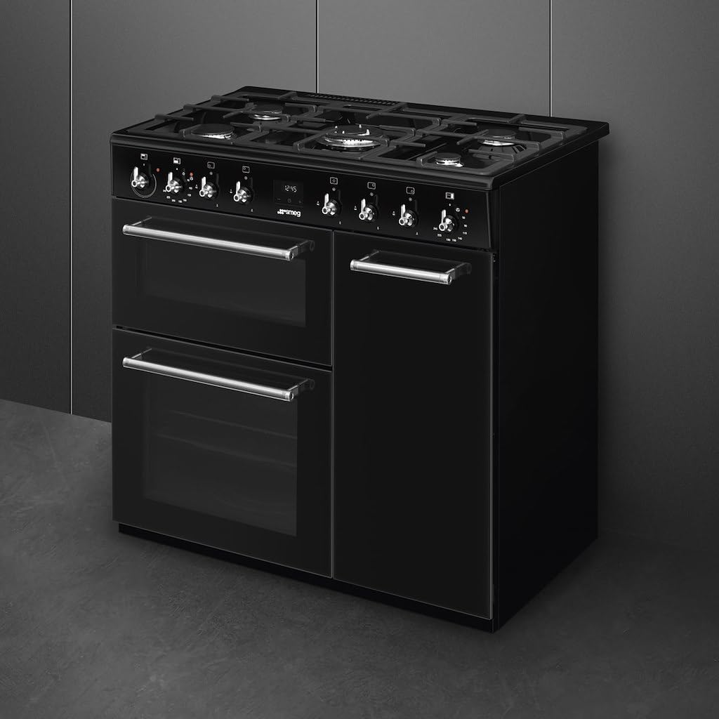 90cm Dual Fuel Range Cooker 61L Fan Convection Black