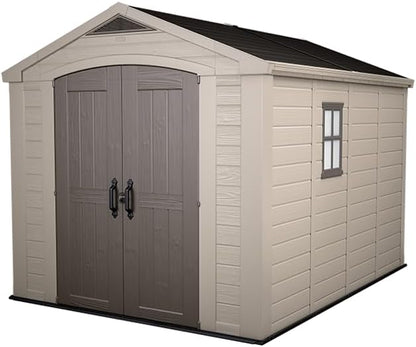 8x11ft Factor Outdoor Garden Storage Shed — Beige Resin, Steel-Reinforced