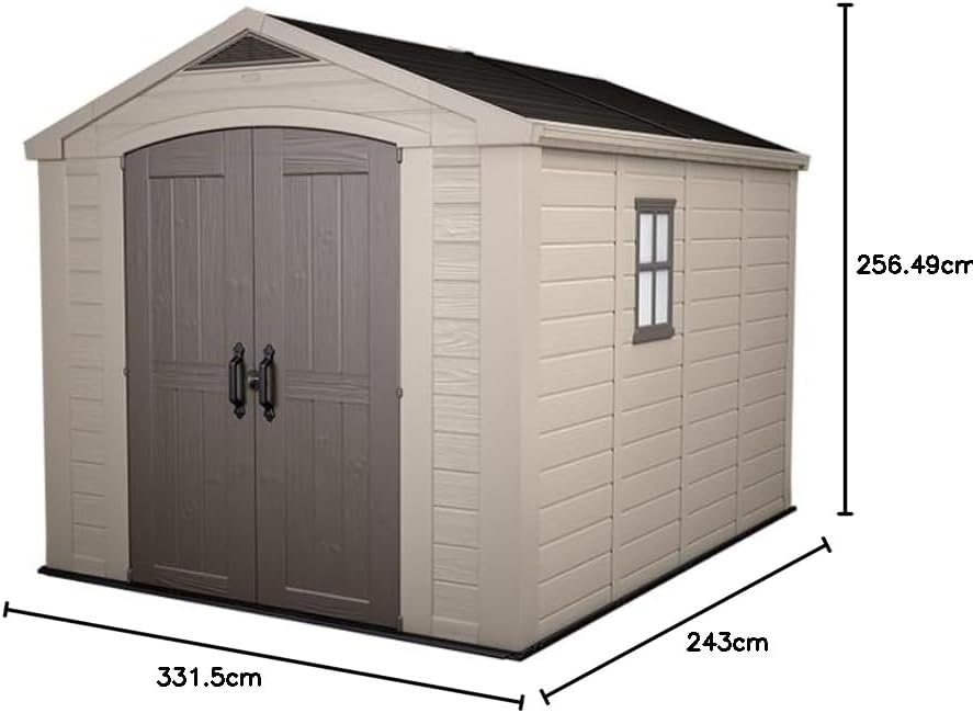 8x11ft Factor Outdoor Garden Storage Shed — Beige Resin, Steel-Reinforced
