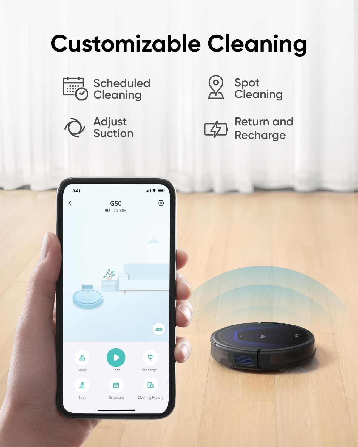 Robot Vacuum And Mop 4000Pa Suction 120 Min Black
