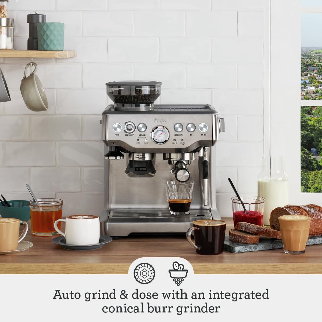 Bean To Cup Coffee Machine 16 Grind Settings 15 Bar Pump PID Temp Control Brushed Stainless Steel