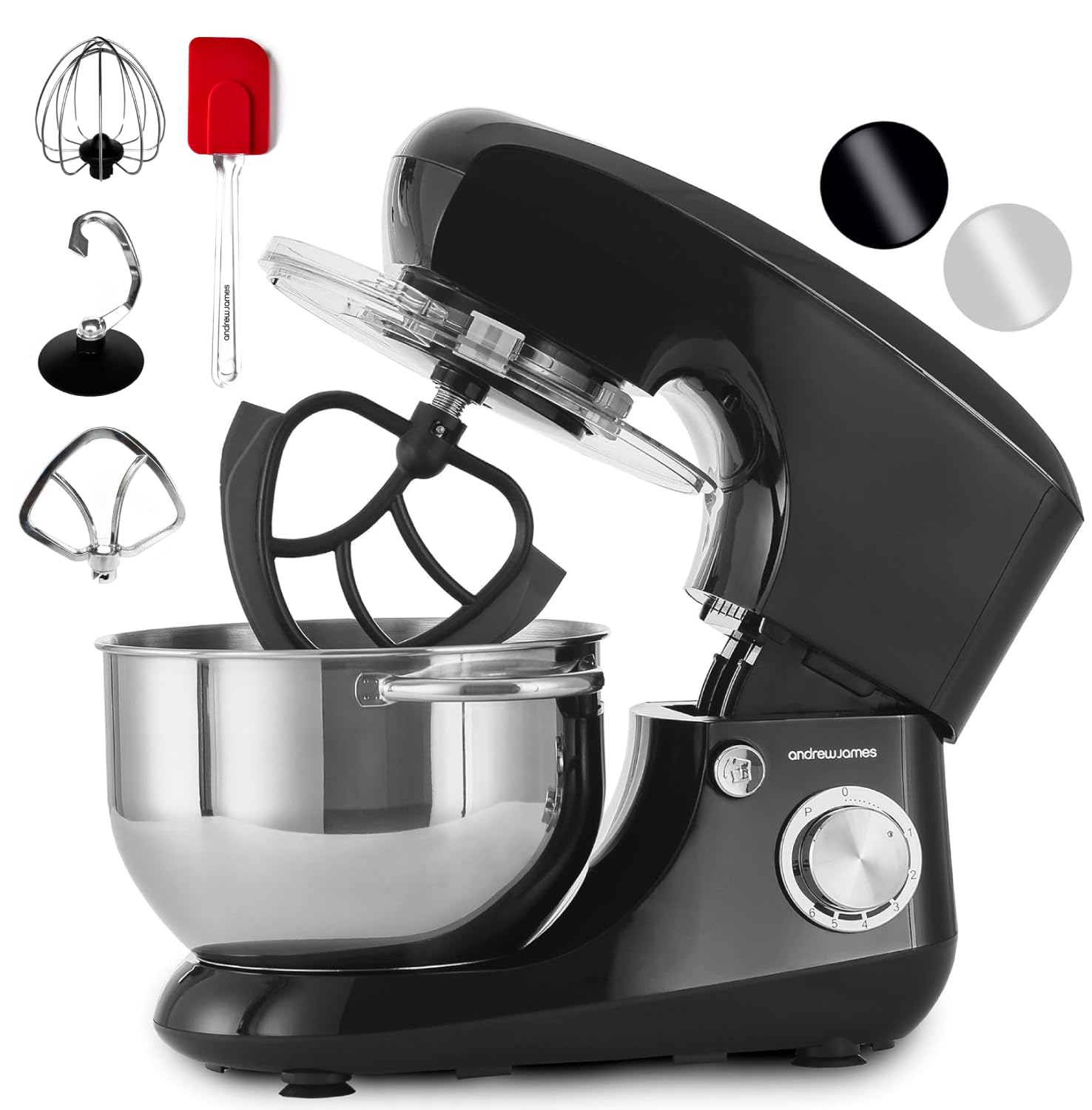 Stand Mixer 1300W 5.5L Stainless Steel Bowl 6 Speeds Pulse Black
