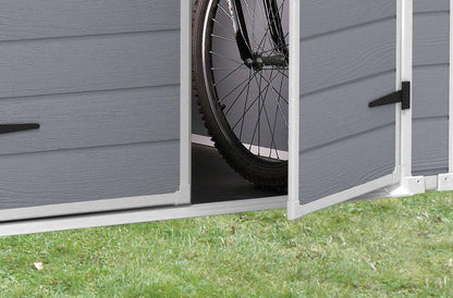 6x5ft Outdoor Plastic Garden Storage Shed — Weatherproof Grey Garden Shed