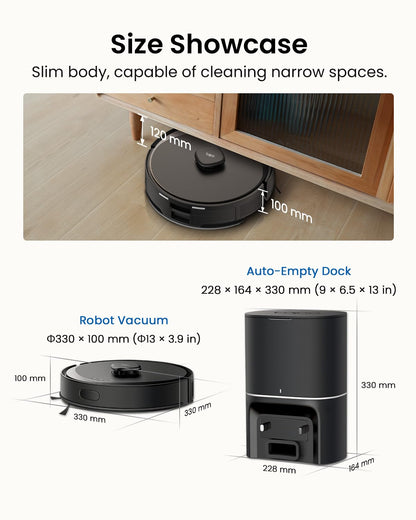 Robot Vacuum Cleaner 5300Pa LiDAR Navigation Auto-Empty Black