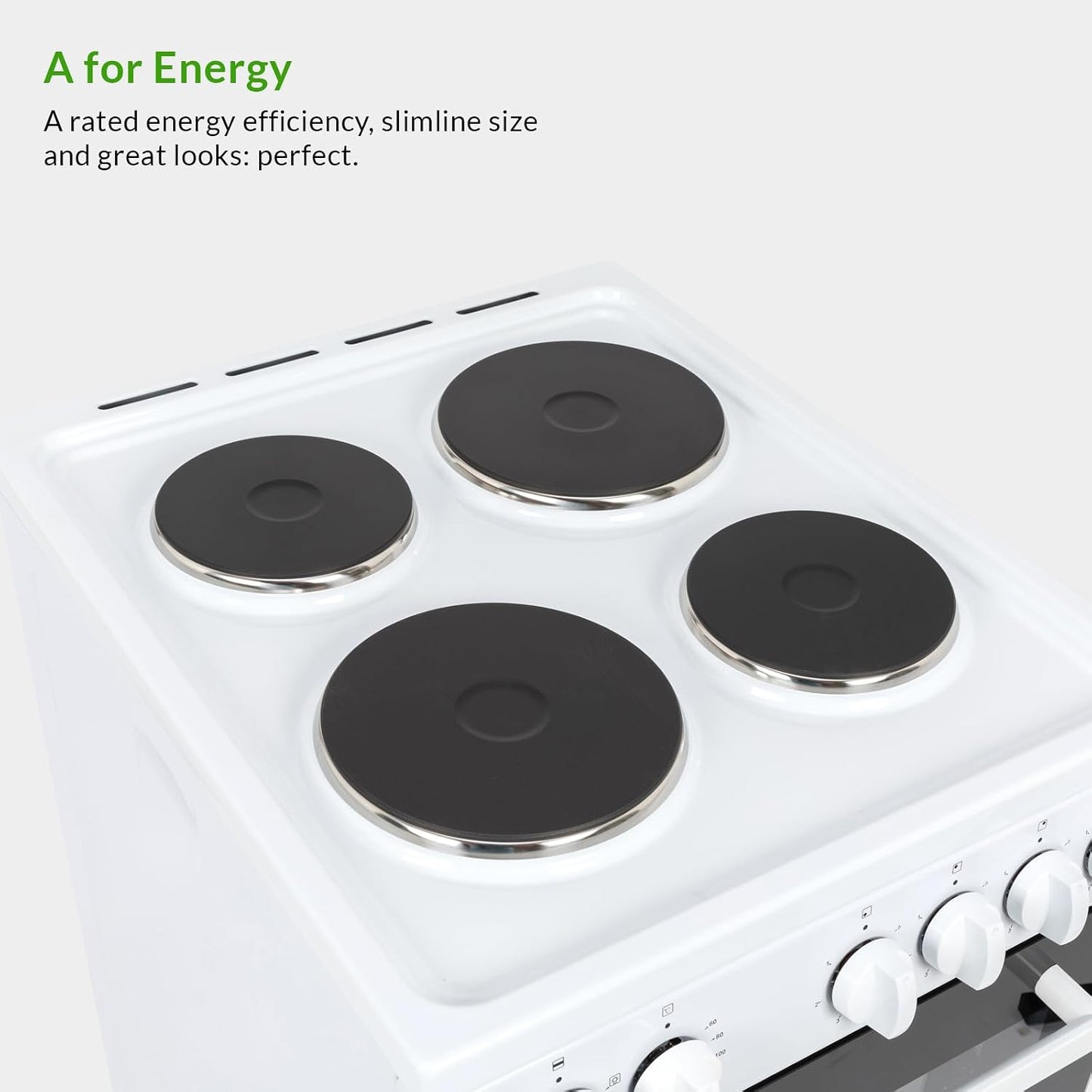 Freestanding Electric Cooker 62L 4 Solid Plate Hobs White