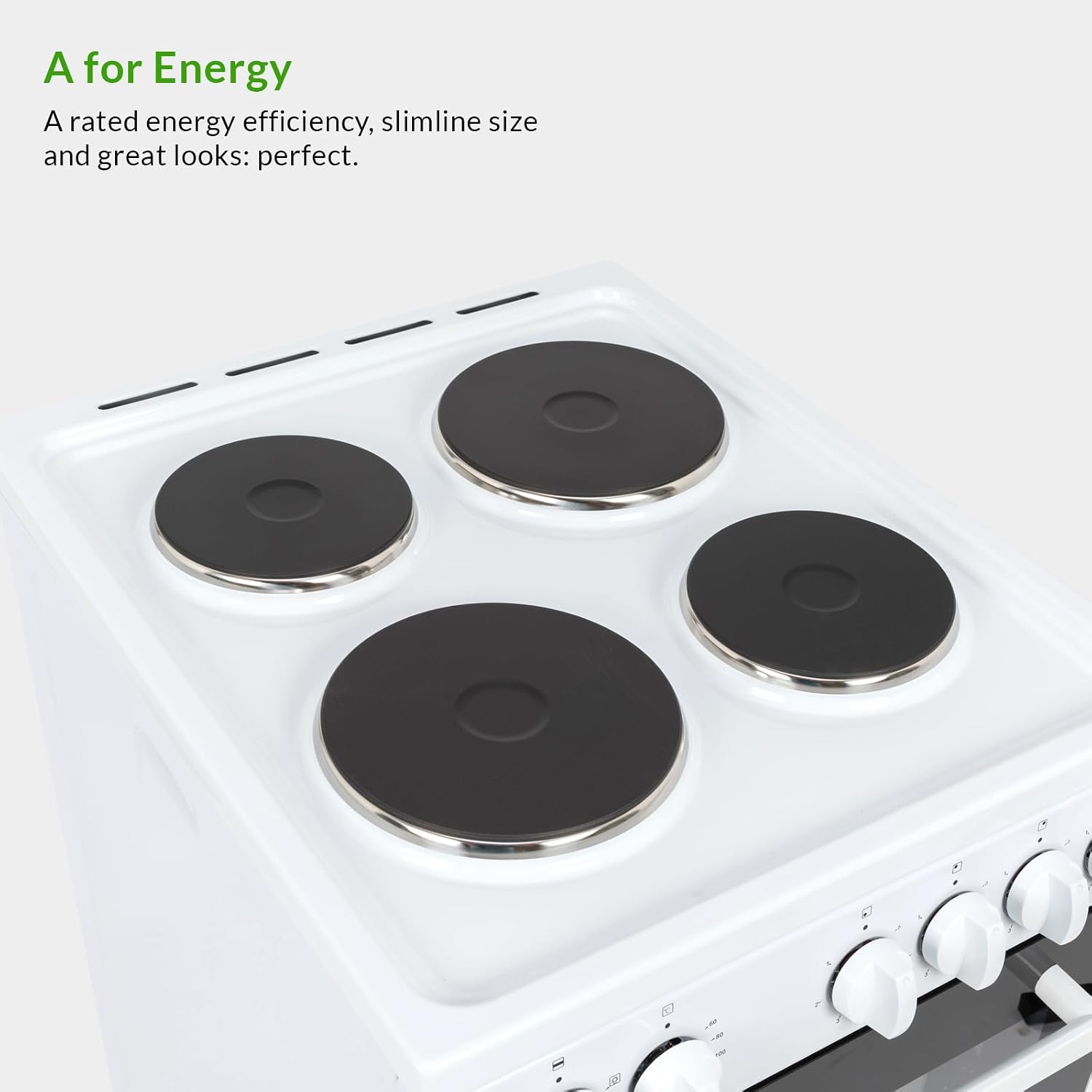 Freestanding Electric Cooker 62L 4 Solid Plate Hobs White
