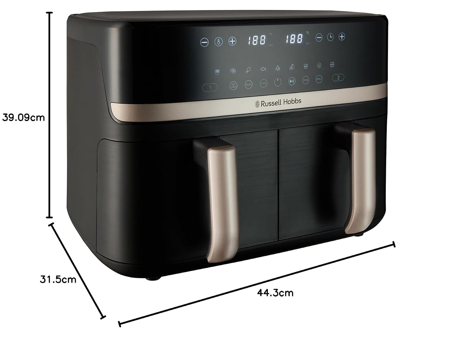 Dual Air Fryer 9L 2800W Dual Basket Touch Control Black