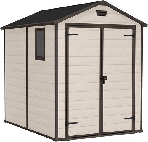 Outdoor Garden Storage Shed 6x8ft Double Doors Beige Brown
