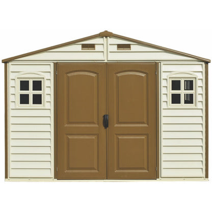 Plastic Garden Storage Shed 10 X 8 Ft Beige Brown Hinged Doors