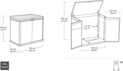 1150L Outdoor Garden Storage Box — Lockable Weatherproof Resin Storage for Tools, Bins & BBQ
