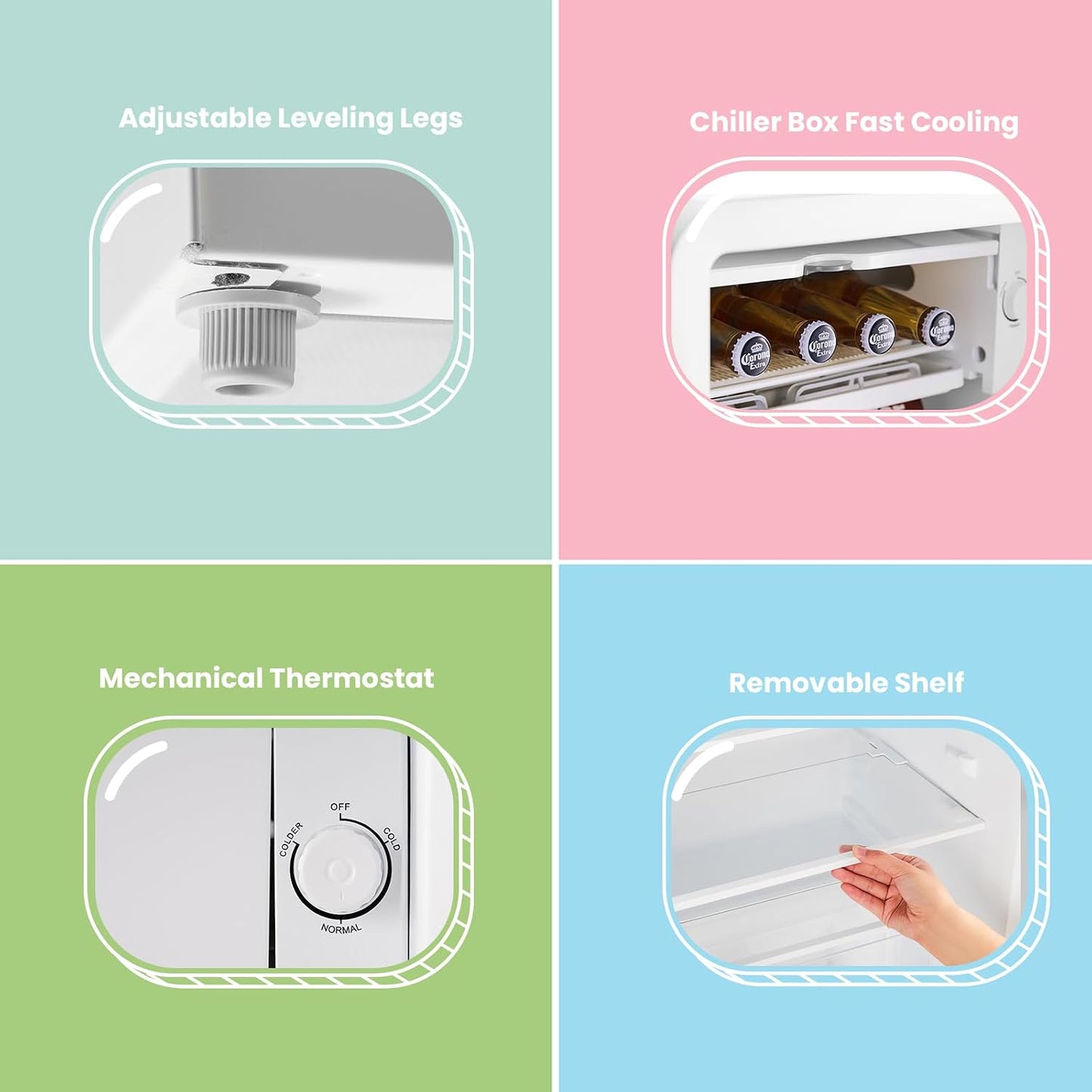 Under Counter Fridge 93L Retro Chiller Box Adjustable Thermostat White
