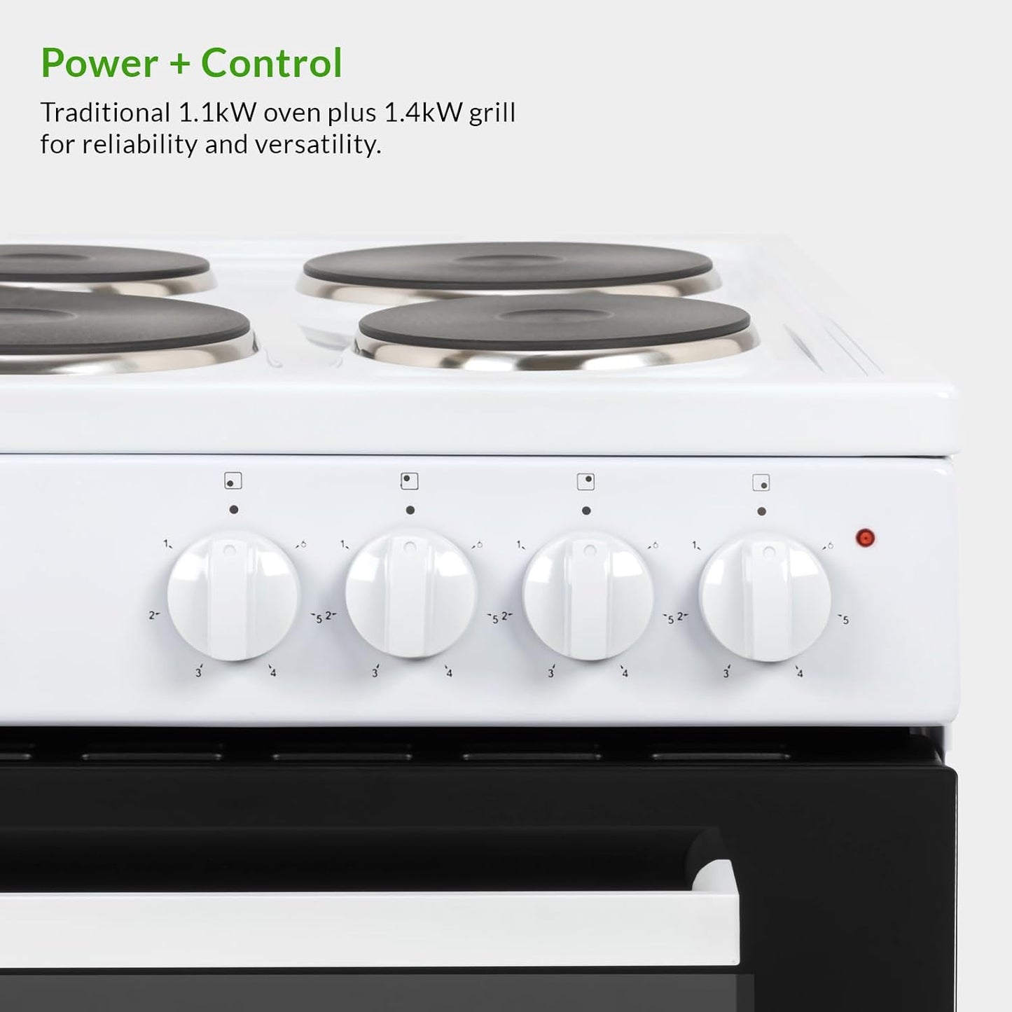 Freestanding Electric Cooker 62L 4 Solid Plate Hobs White