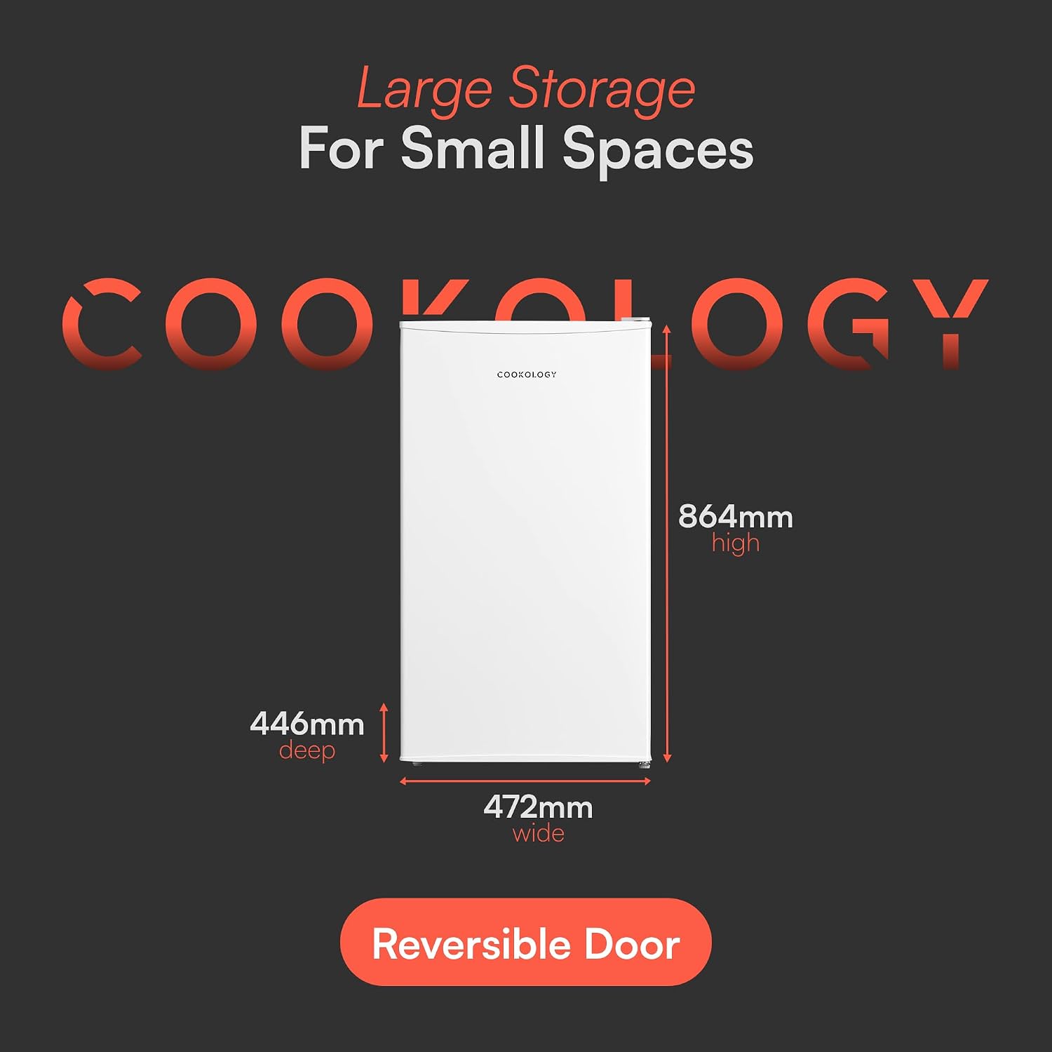 Under Counter Fridge 88L Adjustable Thermostat White Reversible Door