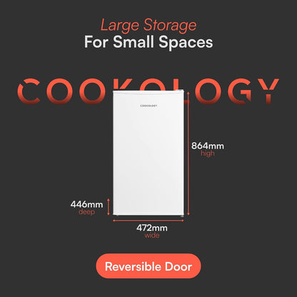 Under Counter Fridge 88L Adjustable Thermostat White Reversible Door