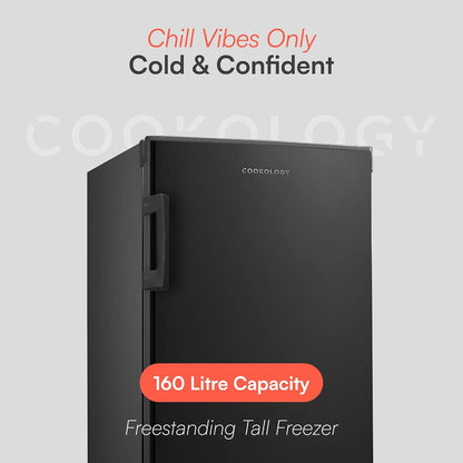 Tall Freestanding Freezer 142L Reversible Door 42dB Black