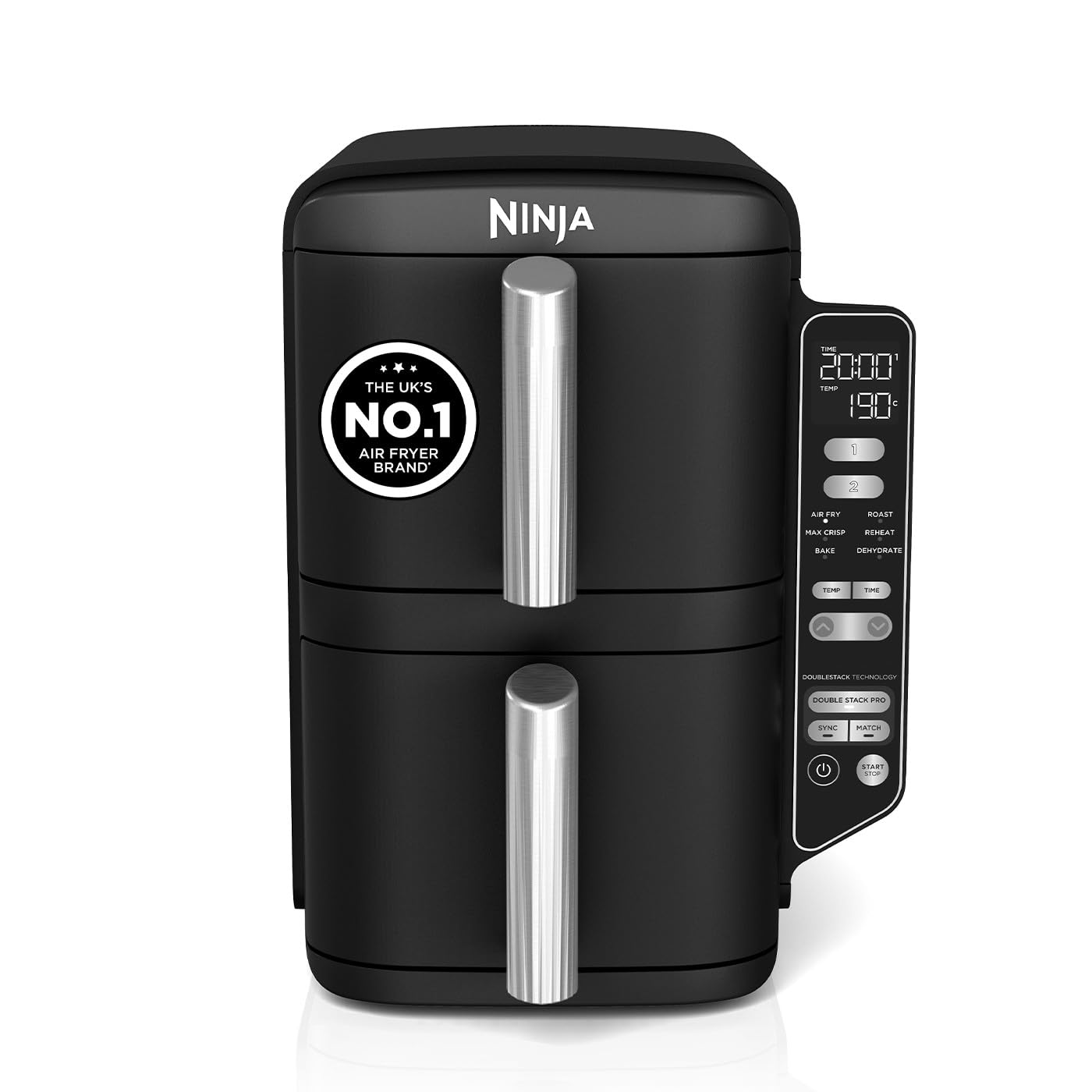 Double Stack XL Air Fryer 9.5L 2470W Vertical Dual Drawer Grey