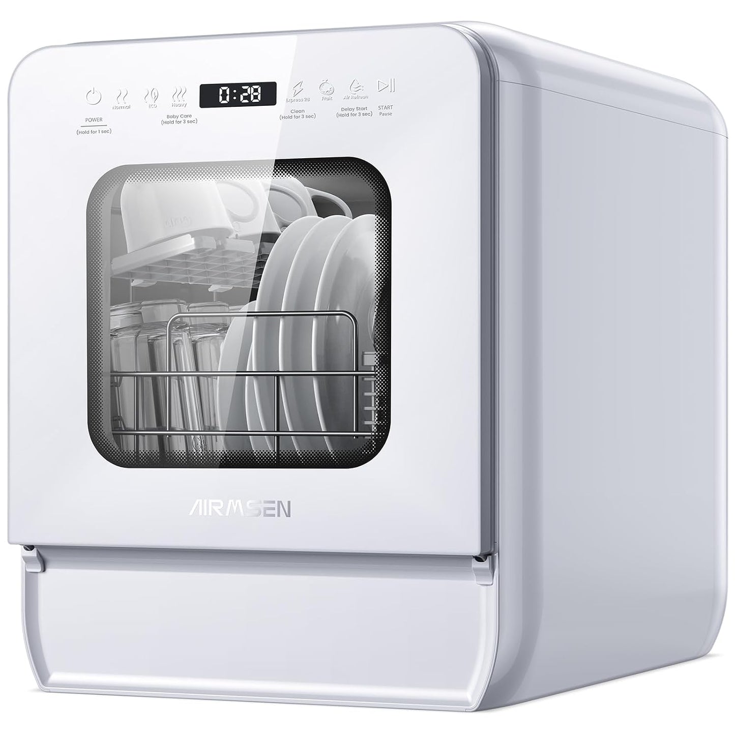 Portable Countertop Dishwasher 5L Tank 9 Programs 37cm Narrow White