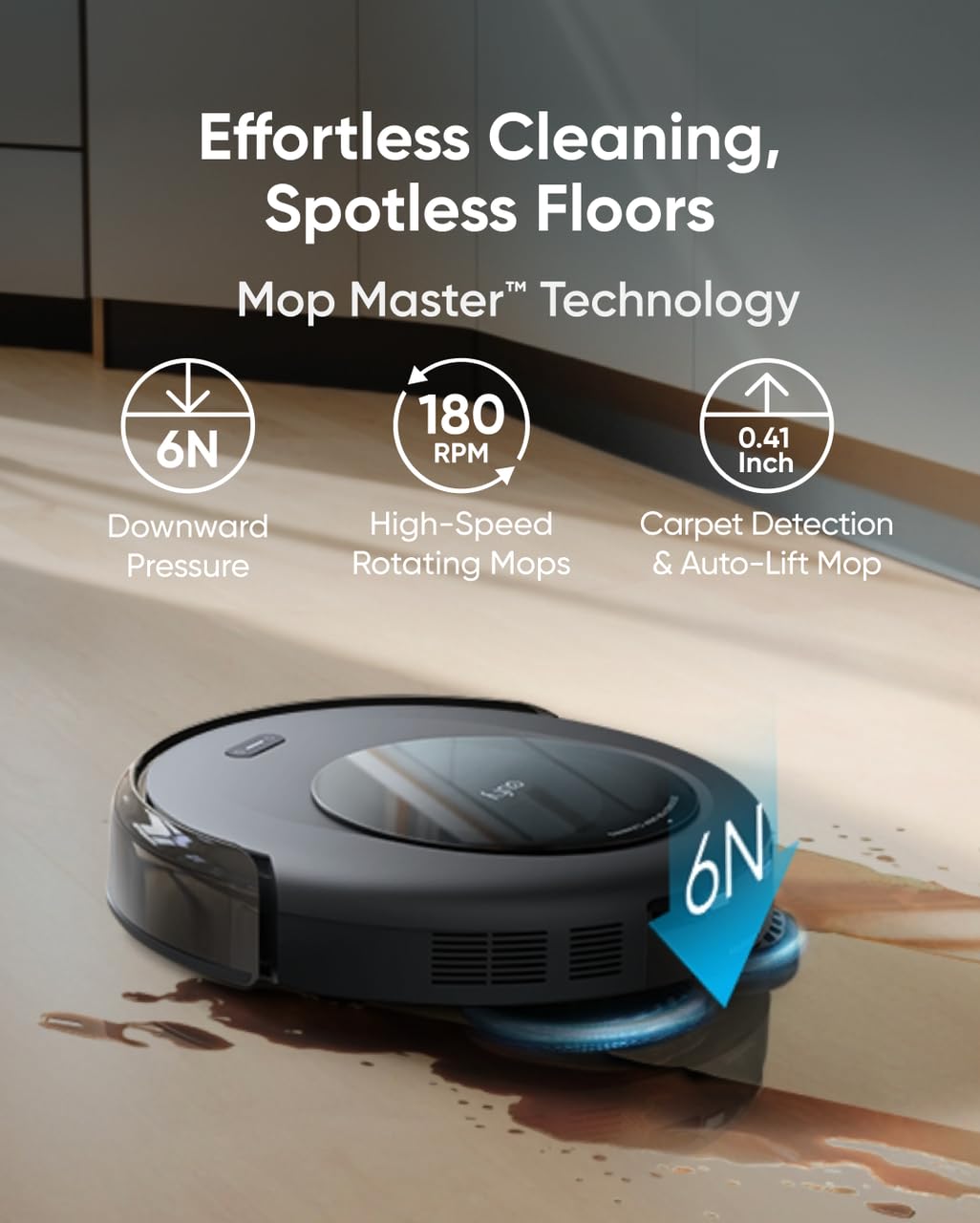 Robot Vacuum Cleaner With Mop 7000Pa Suction Ultra-Slim Black
