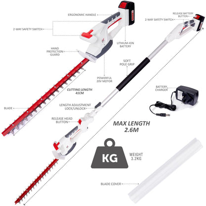 Cordless Hedge Trimmer & Chainsaw 4-In-1 20V Battery Powered Pole Saw White