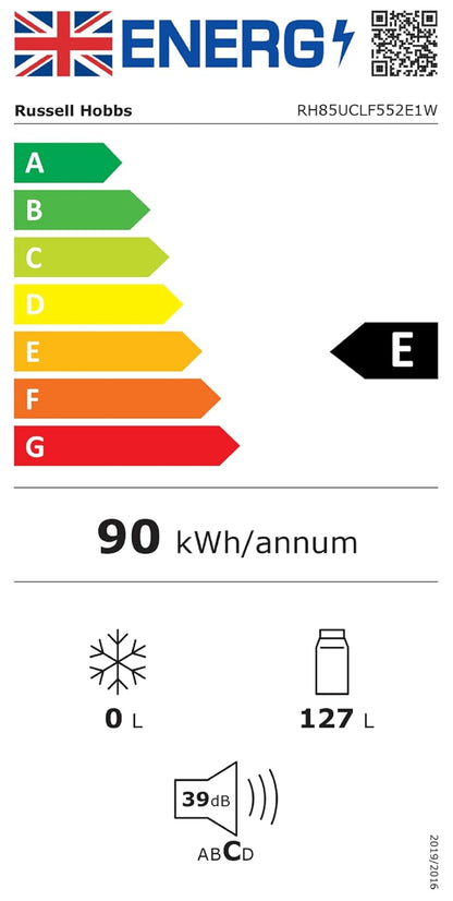 Under Counter Larder Fridge 127L Adjustable Thermostat White Reversible Door