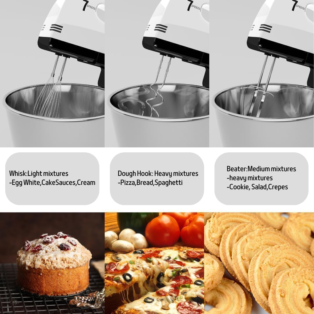Stand And Hand Mixer 7 Speeds 3QT Stainless Steel Bowl HP2