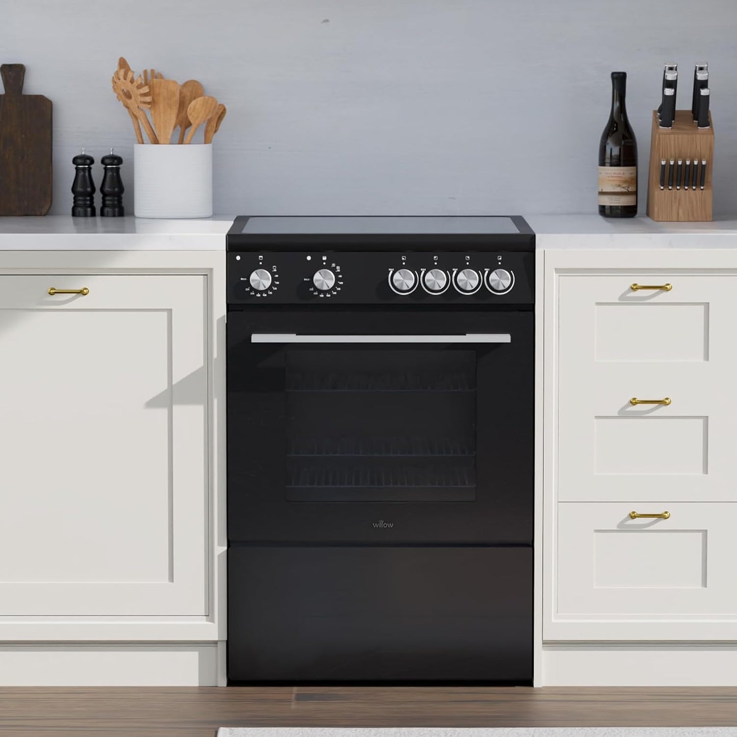 Freestanding Electric Single Cavity Cooker 68L 4 Ceramic Hobs Black