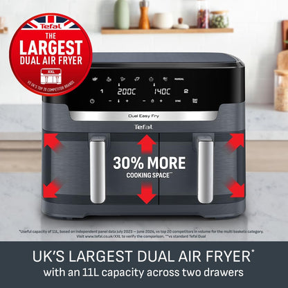 Dual Air Fryer 11L 8 In 1 2700W Touchscreen Java-Grey