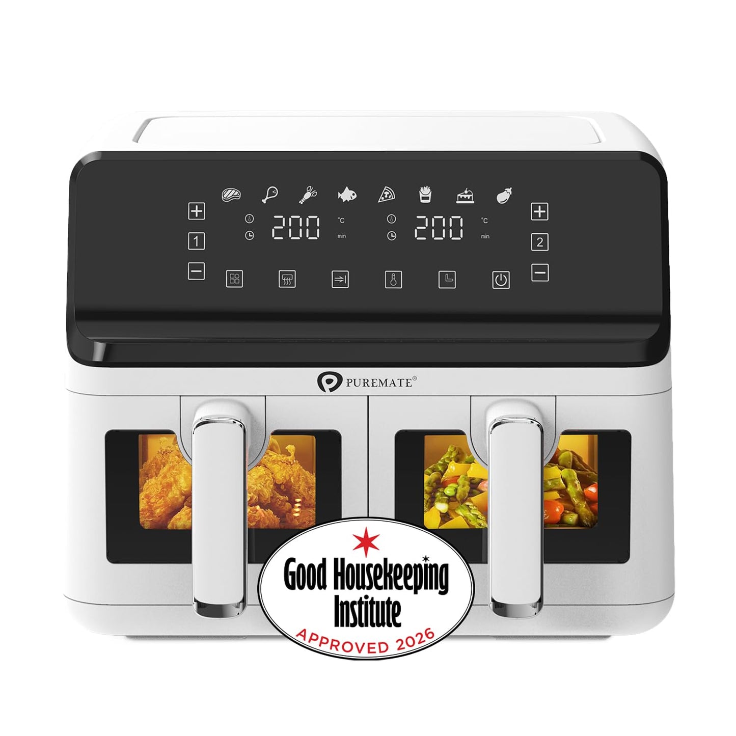 Dual Air Fryer 9L 2500W 8 Presets Digital Display Black