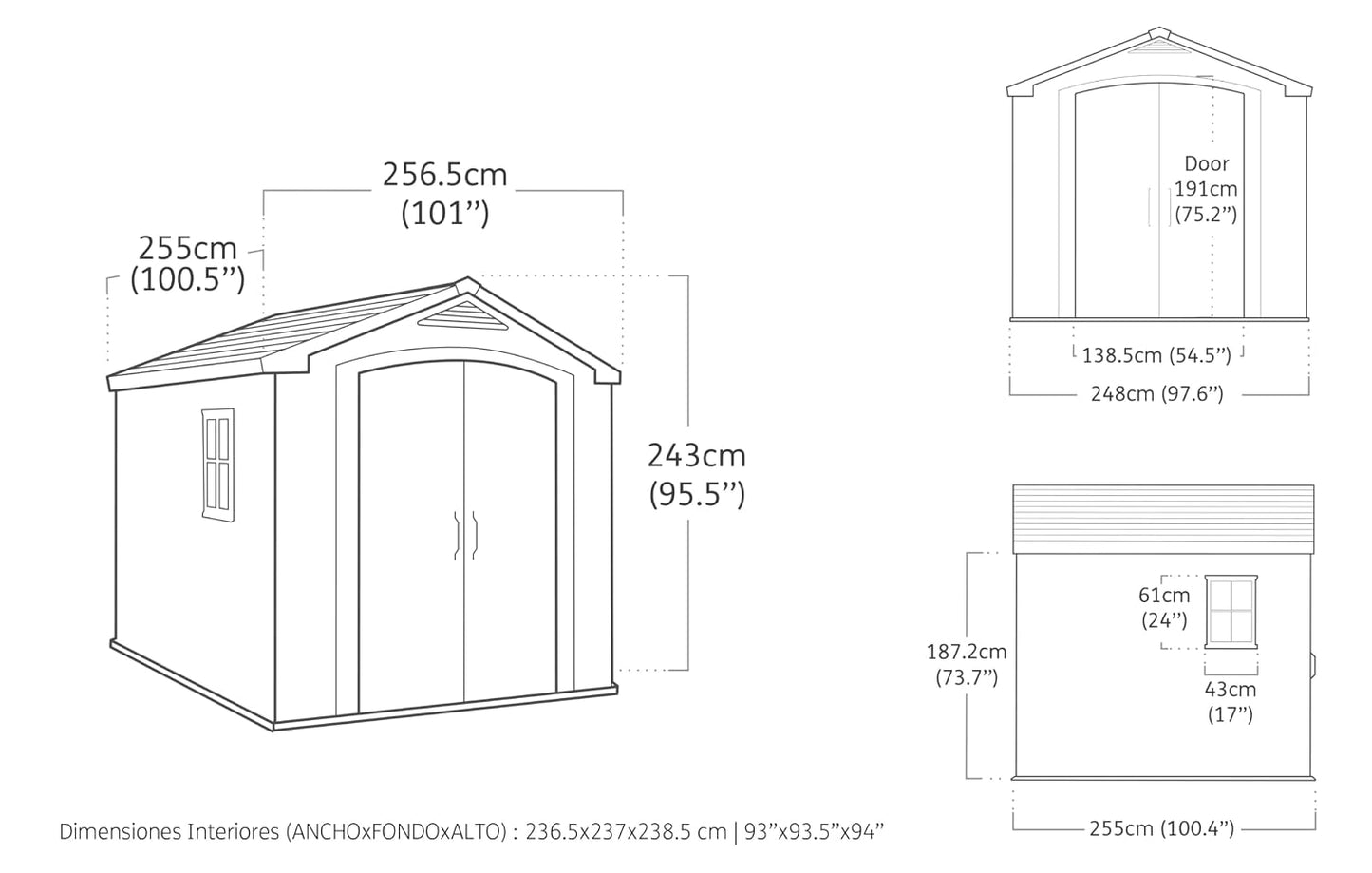 Plastic Garden Storage Shed 8 X 8 Ft Beige Double Doors Lockable