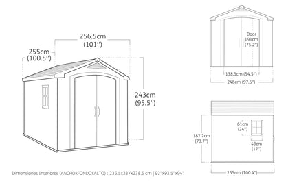Plastic Garden Storage Shed 8 X 8 Ft Beige Double Doors Lockable