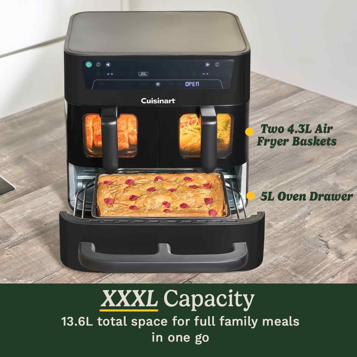 Tri Zone 13.6L Air Fryer Oven 3 Independent Cooking Zones PFAS-Free Black