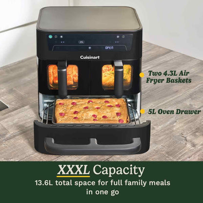 Tri Zone 13.6L Air Fryer Oven 3 Independent Cooking Zones PFAS-Free Black