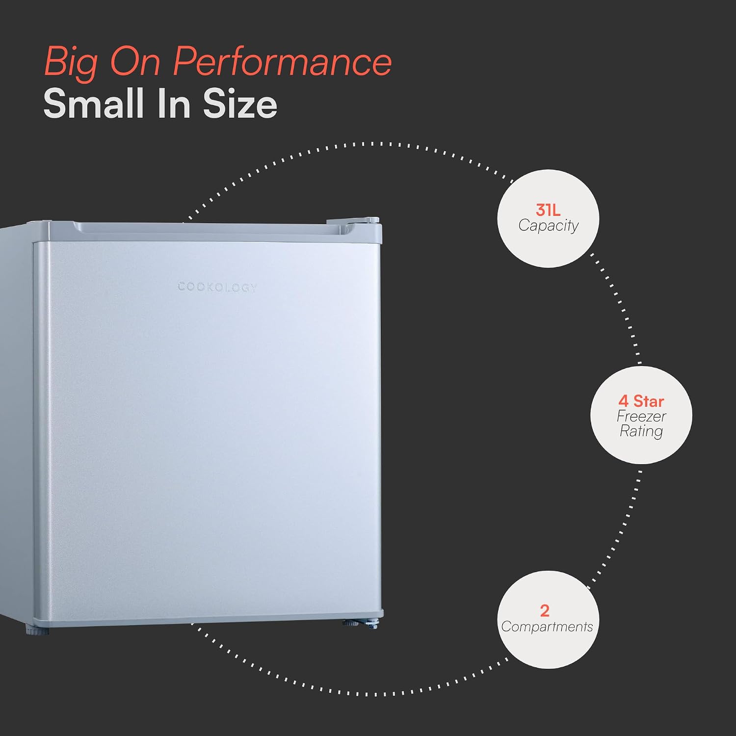 Freestanding Freezer 32L Reversible Door Silver