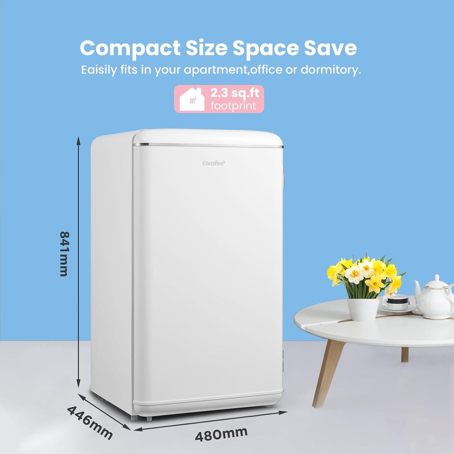 Under Counter Fridge 93L Retro Chiller Box Adjustable Thermostat White