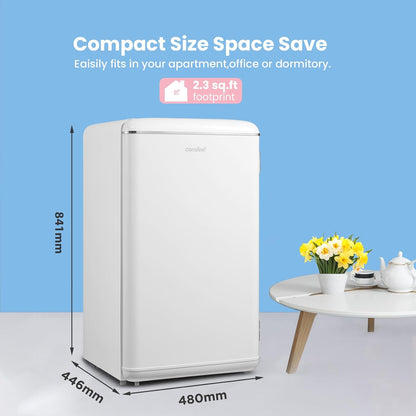 Under Counter Fridge 93L Retro Chiller Box Adjustable Thermostat White