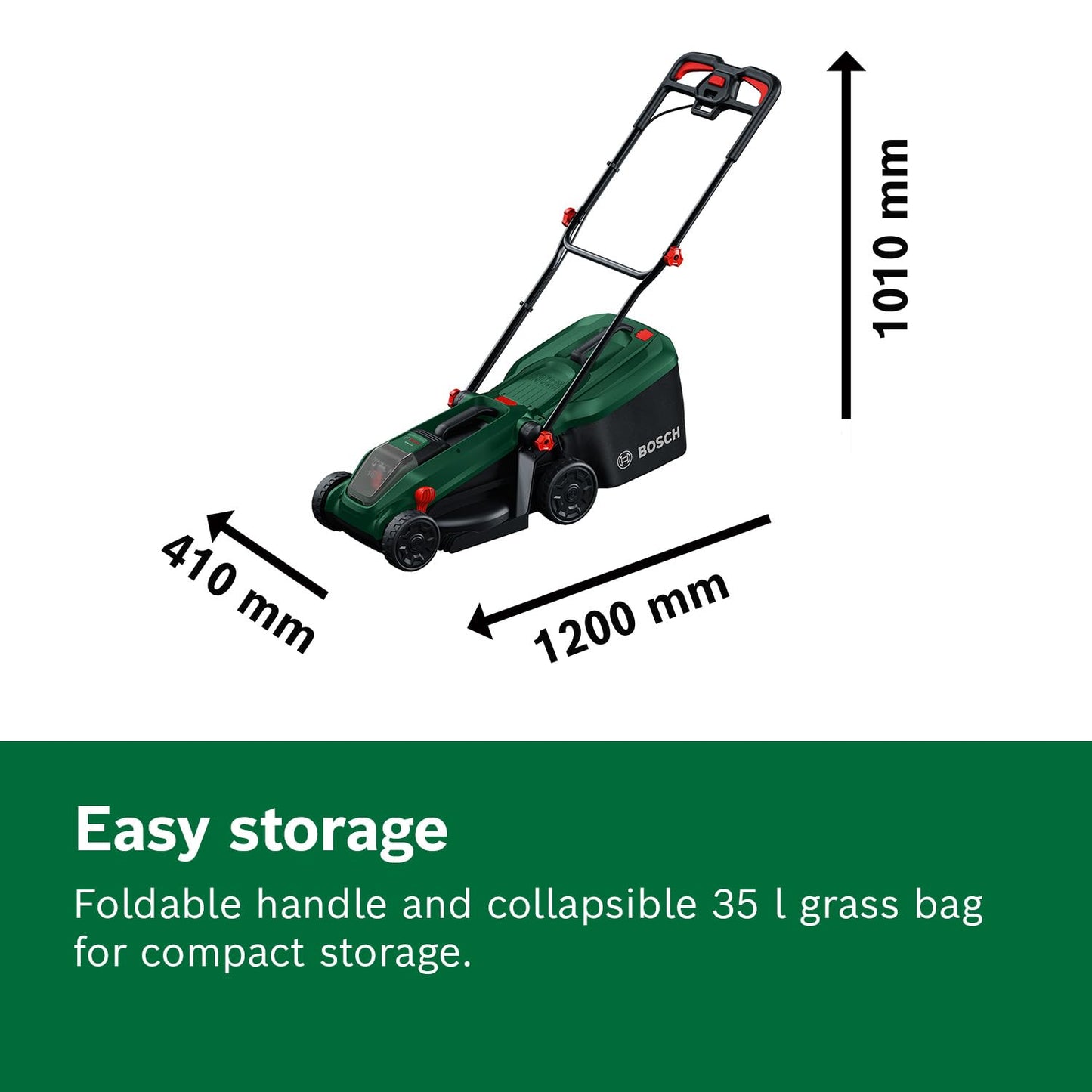 Cordless Lawn Mower 32cm 35L Grass Bag Mulch Plug Green