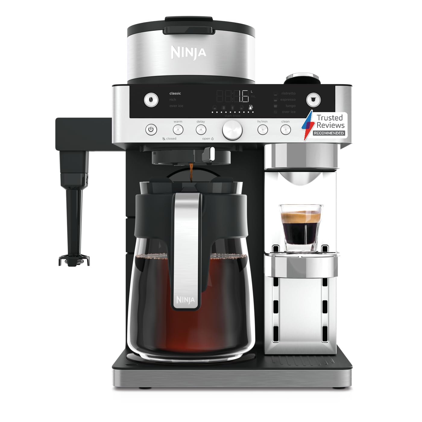 2-in-1 Filter Coffee And Pod Capsule Machine 1.8L Built-in Milk Frother Black