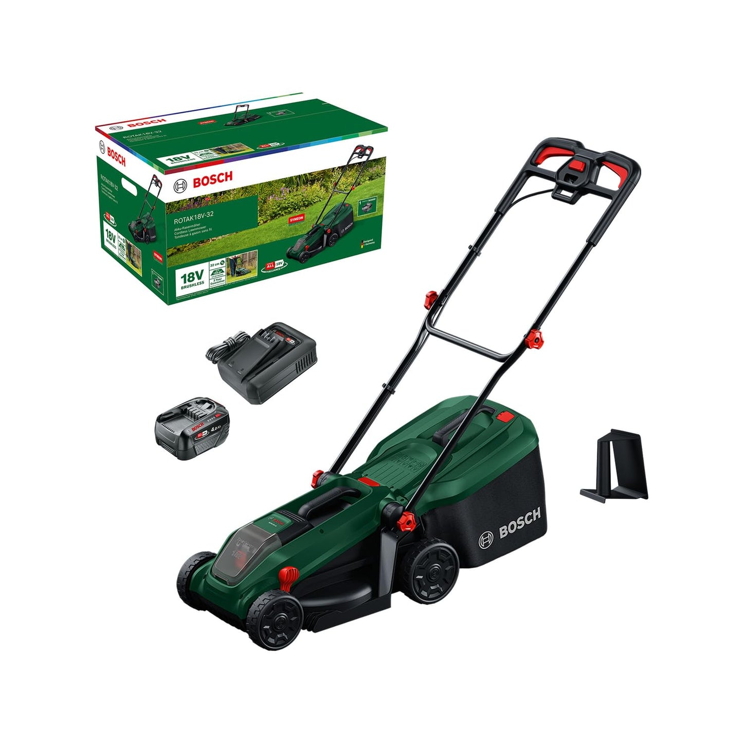 Cordless Lawn Mower 32cm 35L Grass Bag Mulch Plug Green