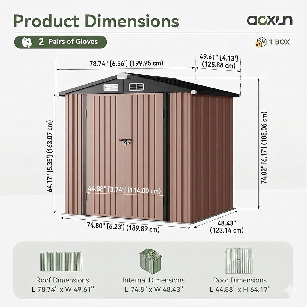 Metal Garden Storage Shed 6 X 4 Ft Brown Alloy Steel Lockable Doors