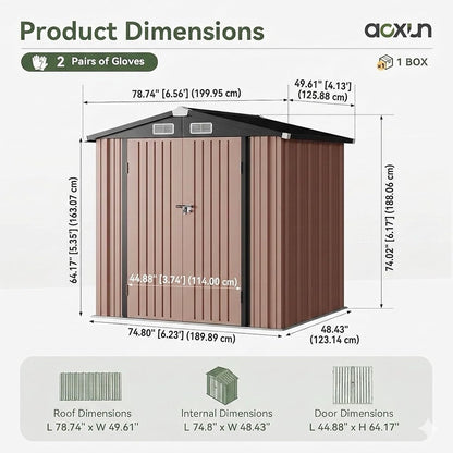 Metal Garden Storage Shed 6 X 4 Ft Brown Alloy Steel Lockable Doors