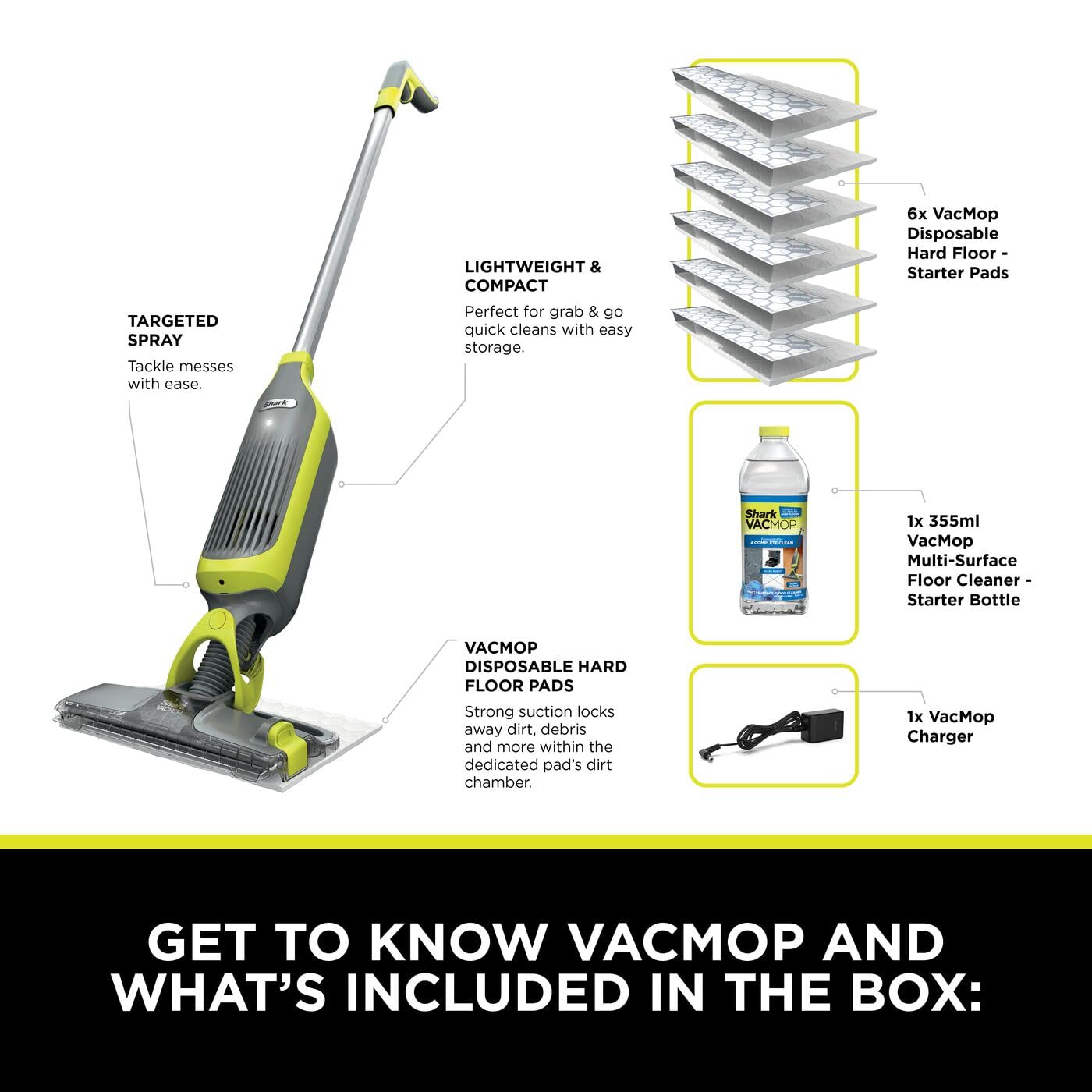 2-in-1 Cordless Hard Floor Vacuum Spray Mop Charcoal Grey