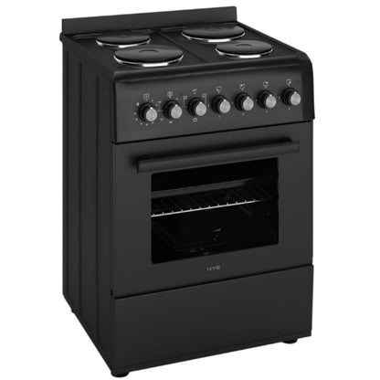 Electric Cooker 62L Oven 4 Hotplates Freestanding 60cm Matte Black