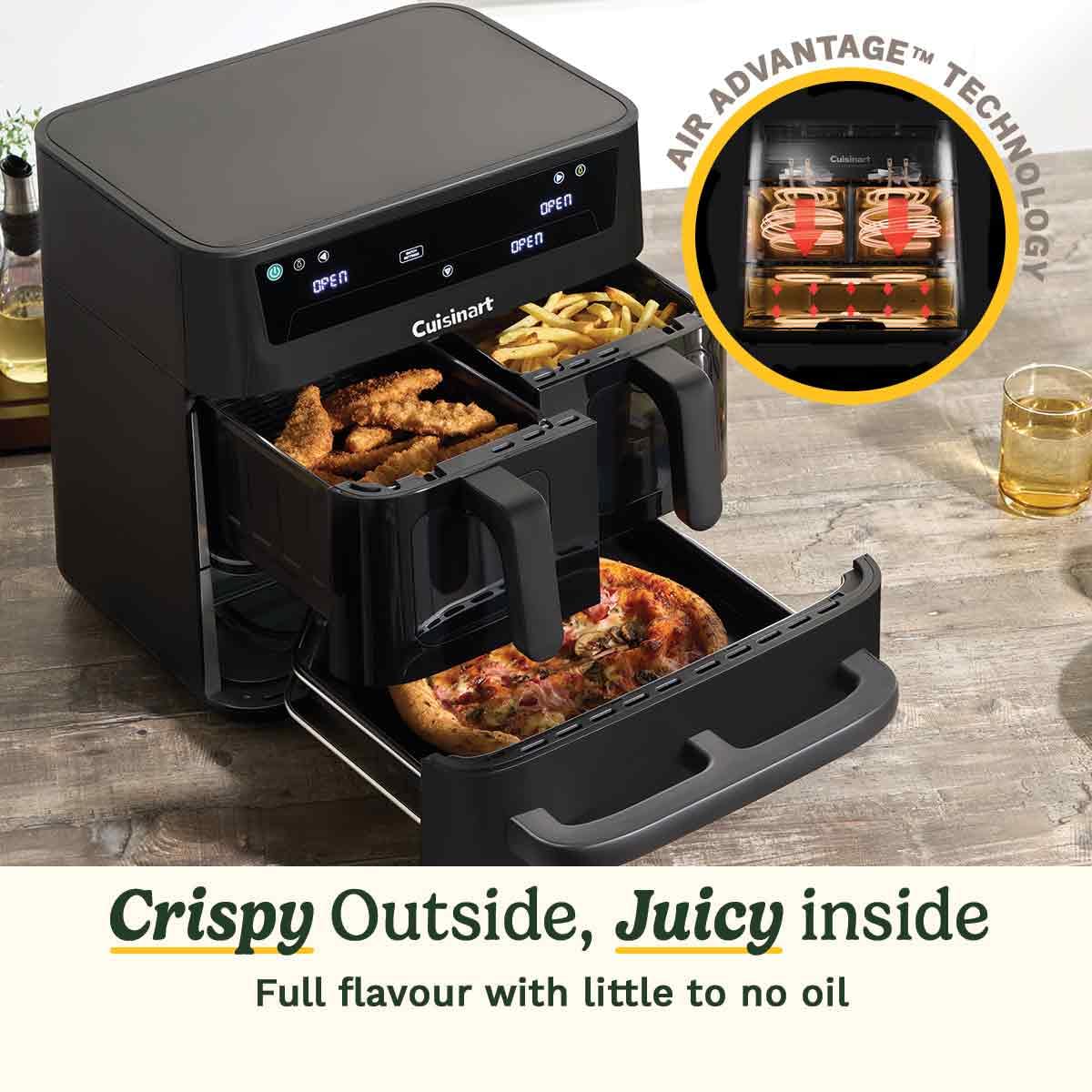 Tri Zone 13.6L Air Fryer Oven 3 Independent Cooking Zones PFAS-Free Black