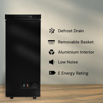 Chest Freezer 60L Slimline Compact Manual Defrost Black